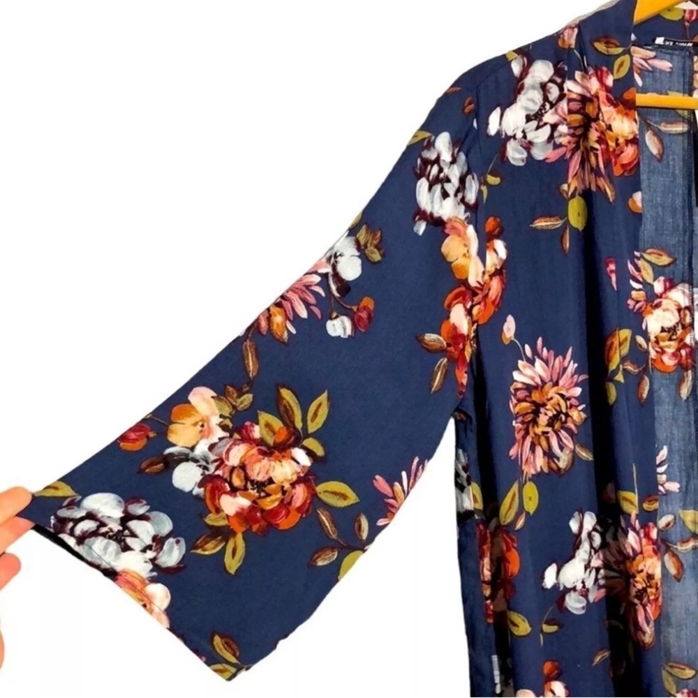 Pink Clover Navy Floral Kimono Cardigan Wrap